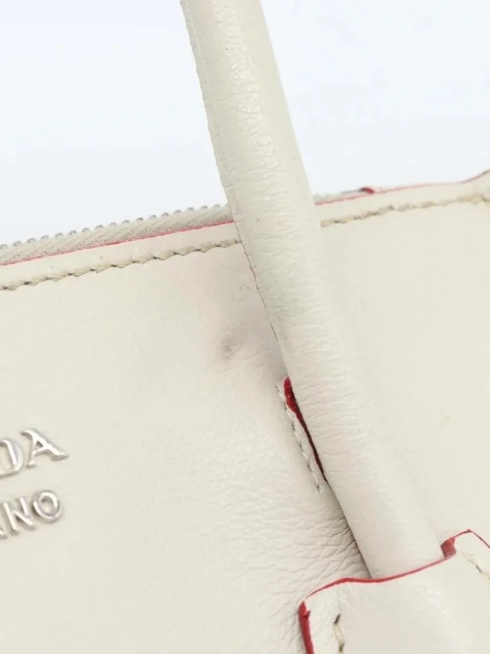 PRADA Hand Bag Leather 2way White Silver Auth
